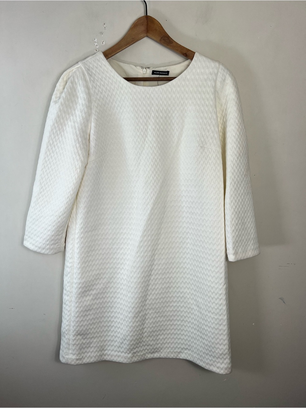 Club Monaco Ivory Textured Shift Dress Size 12 New With Tags 3/4 Sleeve Elegant - Picture 2 of 12